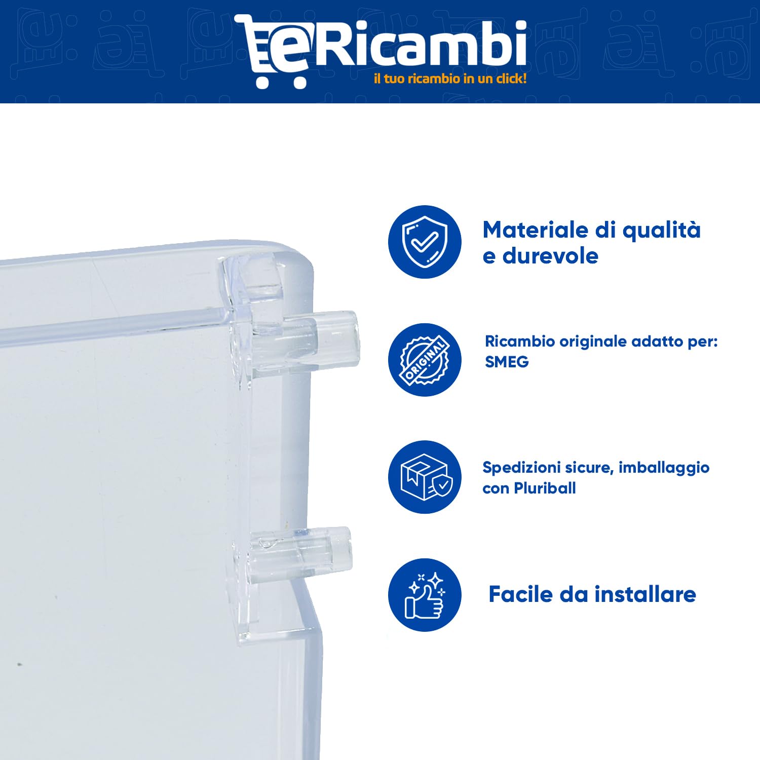 eRicambi® Frontale Sportello Congelatore Superiore per Frigorifero Congelatore, Compatibile con Smeg, Dimensioni: 405x155x20 (mm) per Modelli: CR312A CR312AP CR312ASX