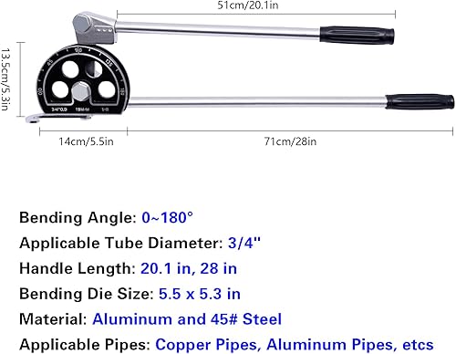 Miniatura 2 de Dobladora de tubos, 3/4 pulgadas OD Pipe Bending Capacity 180 grados Manual Curvado con mango antideslizante, para tubos de aluminio y acero