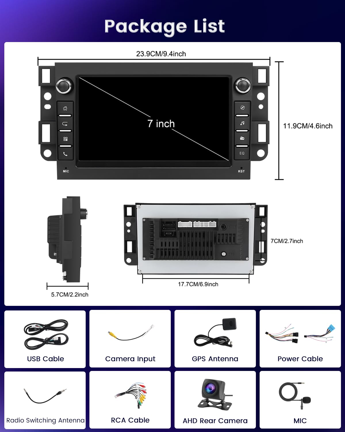 Hikity 2+64G Ekran dotykowy 7" Radio dla Chevrolet Aveo Captiva Epica Holden Daewoo Pontiac, z bezprzewodowym CarPlay Android Auto, Bluetooth, Nawigacja, GPS, WiFi, EQ i kamera cofania