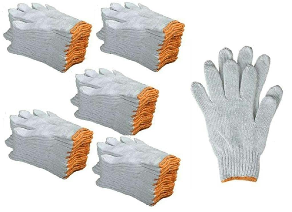 K T I50 Pairs 40 GSM Cotton Knitted gloves Plain Seamless Workwear Industrial Gloves Perfect Fit Skin-friendly Good for Climbing Ladders Poles while Using Tools Gloves (Pack of 50 pairs)