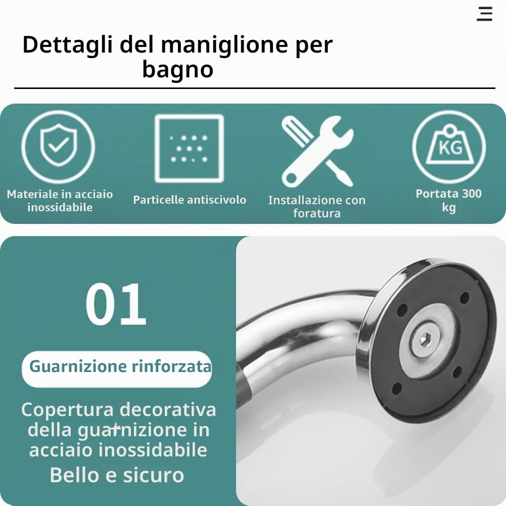 Maniglioni di Parete,Maniglione di Sicurezza a L in Acciaio inox per Bagno,Capacità di Carico 300 kg,Superficie AntiscivoloManiglione di Sicurezza per Doccia per Anziani(Size:70x50cm,Color:grey-left)