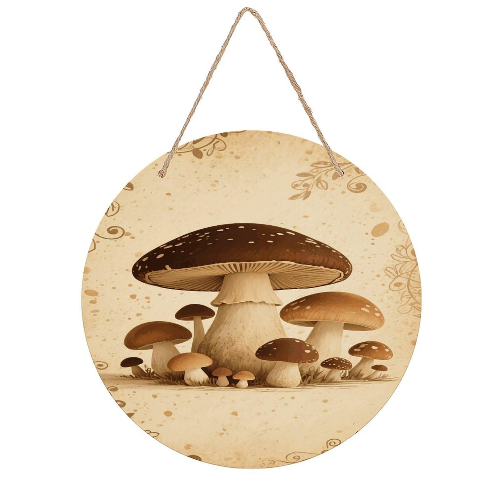 VstaDank Vintage Mushroom Wooden Wall Art Decor Round Wood Plaque Wooden Door Hanger Sign with Hole And Hanger Rope Trend Wood Decorative Paintings for Home Outdoor Indoor 7.87 Inch