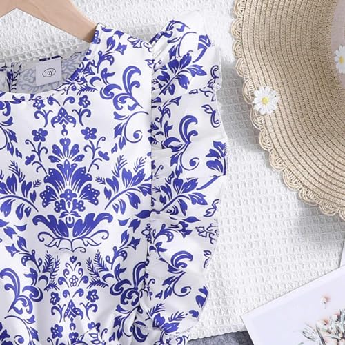 Big Kids Girls Floral Print Ruffled Sleeveless Dresses Lightweight Cotton Soft Casual Bowknot Belt Sundress4