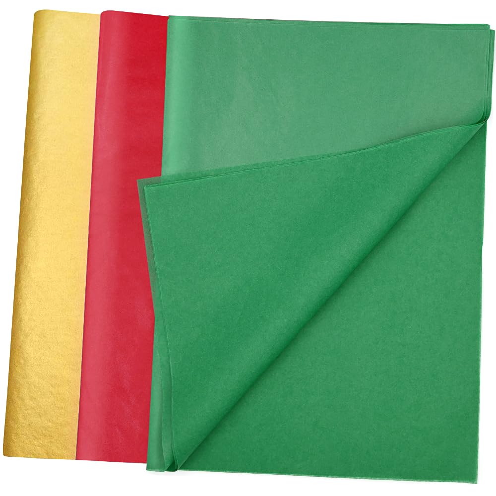 ADQUATOR 50pcs 50×35cm Red Green Gold Tissue Paper,Wrapping Paper Bulk for DIY Gift Wedding Birthday DIY Christmas Decorations