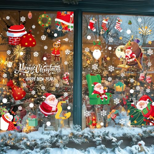 Joeyan 9 Hojas Pegatinas Navidad Ventanas Cristal,130 PCS Vinilos Natal Reutilizable de Doble Cara,Autocolantes Adornos Escaparate,Stickers para Interior Casa,Escaparate,Hogar,Puertas,Tiendas