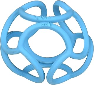 OgoBolli Teething Ring Tactile Sensory Ball Toy for Babies & Kids - Stretchy, Soft Non-Toxic Silicone - Ages 3 Months and up - Blue