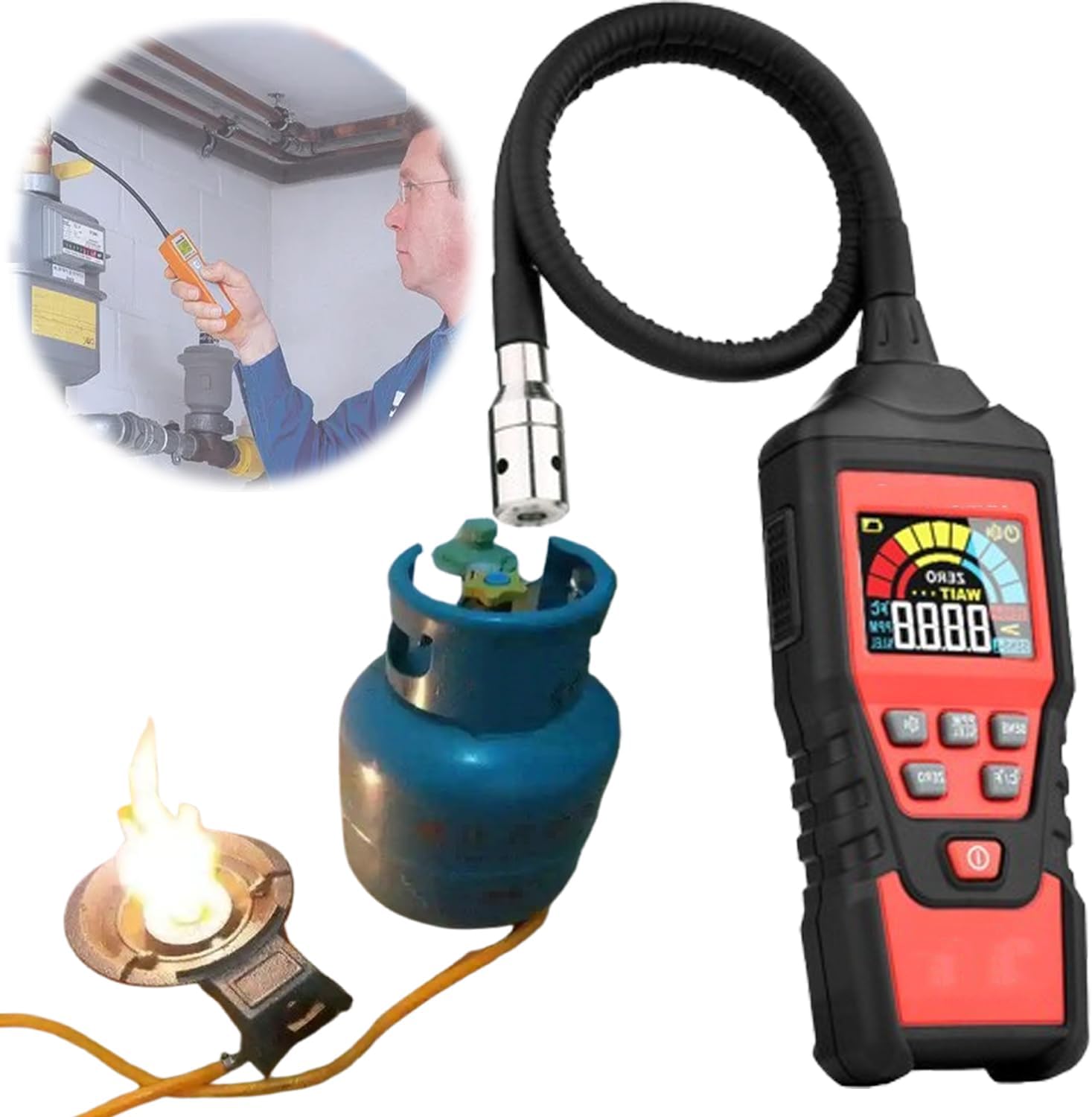 Handheld Gas Analyzer, Portable Combustible Gas Detector, 0.5s Fast Response, Display Range >50ppm, with Leakage Gas Concentration Numerical Display&Acoustic Alarm, for Propane, Natural Gas