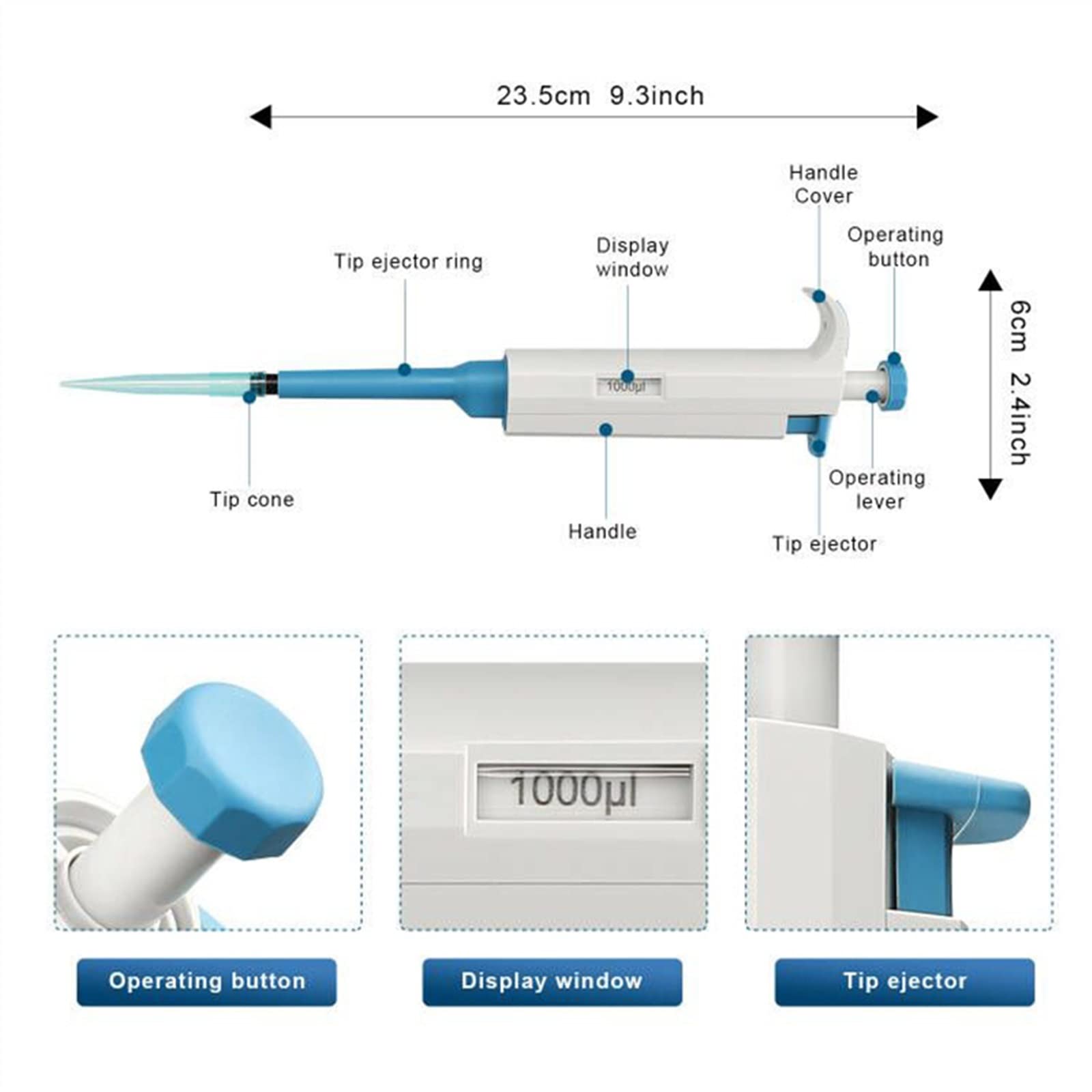 Equipo de Laboratorio Pipeta micropipeta de Transferencia de pipeta de un Solo Canal de Volumen Fijo con Punta (Size : 5000ul)