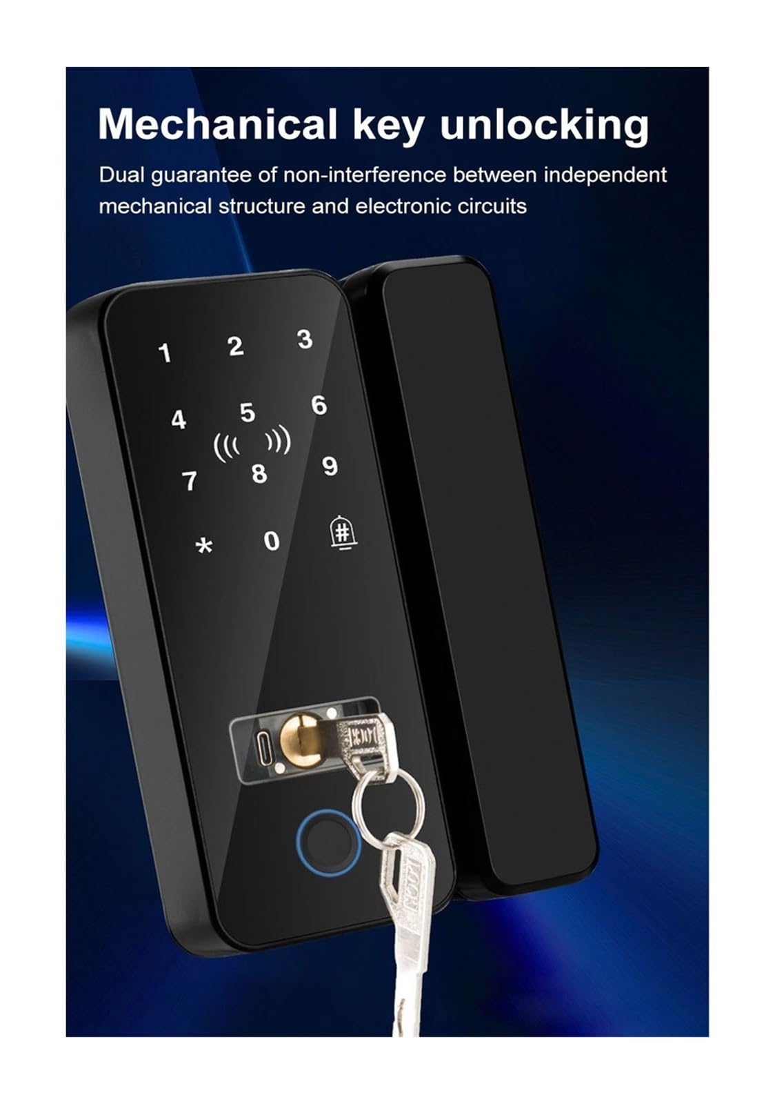 Inteligentny zamek, Elektroniczna Blokada Drzwi Szklanych Bluetooth Z Rozpoznawaniem Odcisków Palców, Inteligentna Aplikacja, Karta RFID, Biometryczne Odblokowanie Zamka(B12-remote control)