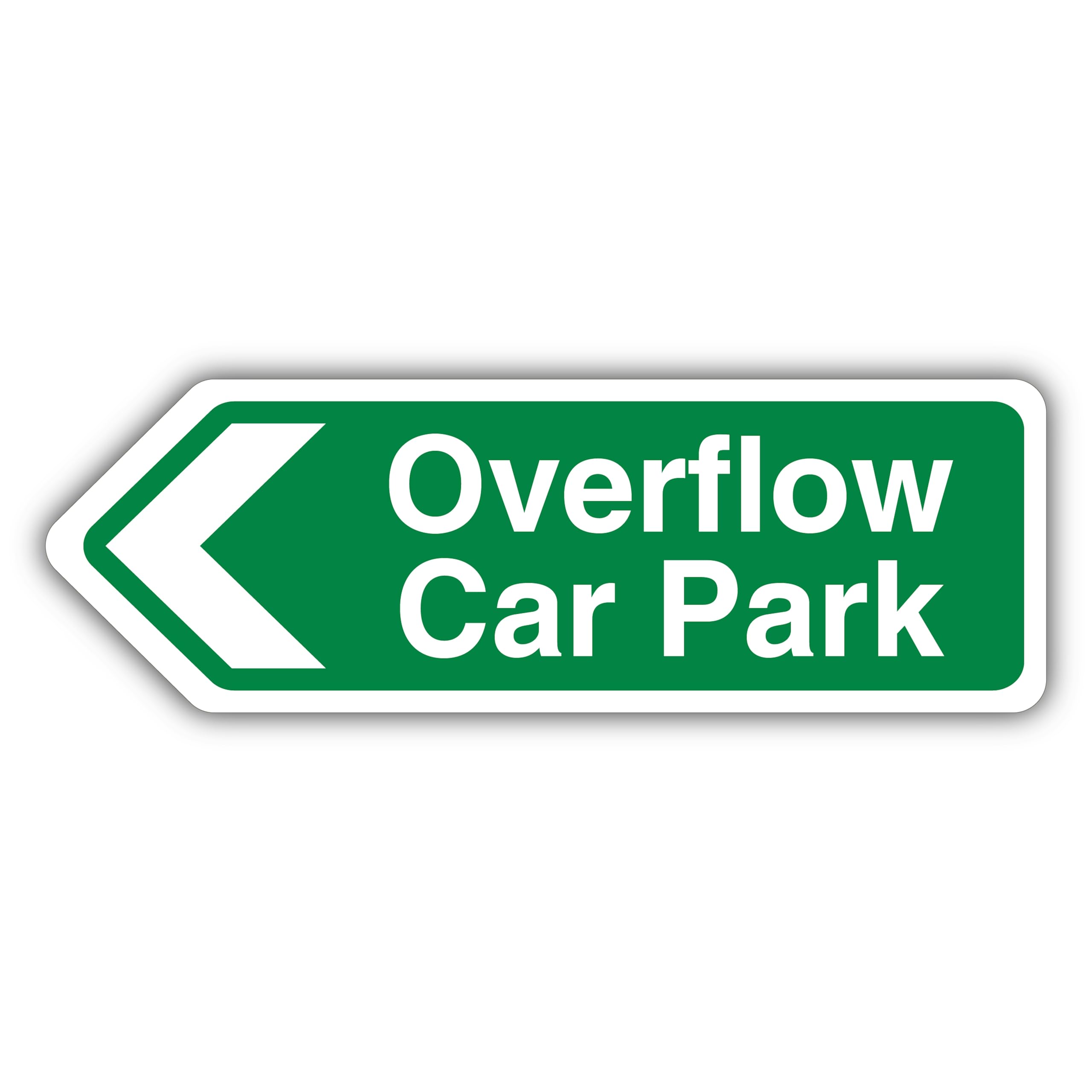 V Safety Overflow Car Park Arrow Left - Green - Shaped Sign 450 x 150 mm - 1mm Rigid Plastic