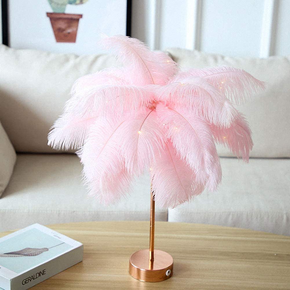Ulalaza LED Remote Control Feather Light Metal Base Dandelion Copper Wire Table Lamp Romantic Night Lights Led Wedding Decoration Birthday Gift