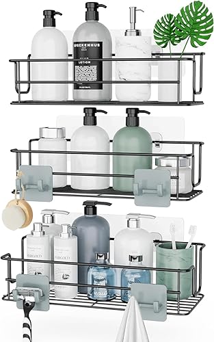 Miniatura 8 de Thideewiz Paquete de 3 organizadores de ducha colgantes adhesivos, 2.7 a 3.1 pulgadas de altura de acero inoxidable, estantes de ducha pulidos
