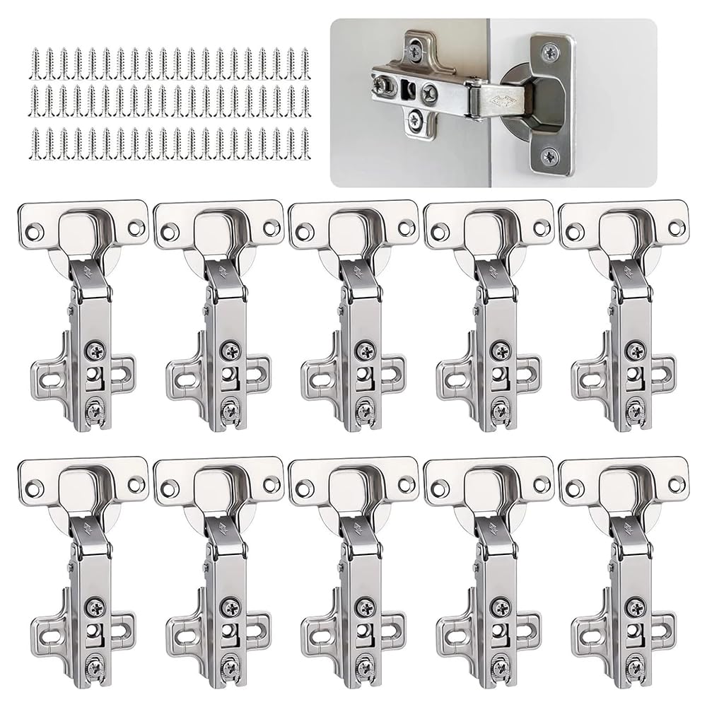 Crozgan 10Pcs Slide-on 35mm Kitchen Cabinet Wardrobe Door Hinge,110 Degree Full Overlay Kitchen Door Hinge for Kitchen Cabinet Wardrobe