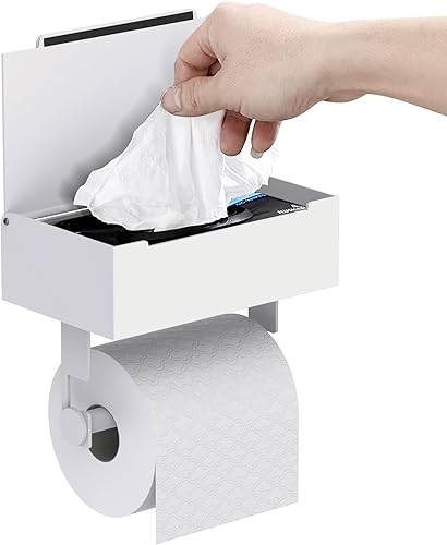 Soporte de papel higiénico con estante, soporte para toallitas para almacenamiento de toallitas de baño, autoadhesivo o perforado, acero inoxidable,