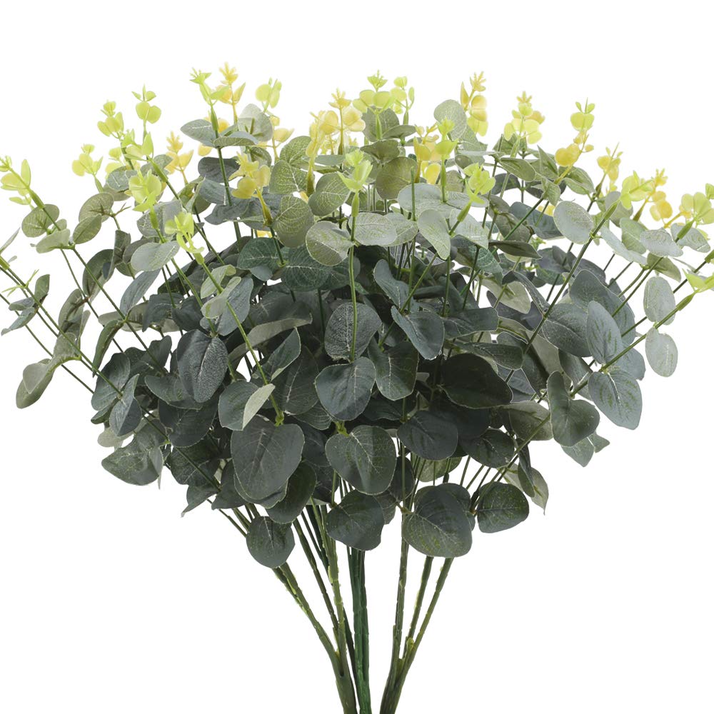 HUAESIN 2 Bunches Eucalyptus Artificial Flowers Artificial Eucalyptus Stems 18.5" Artificial Silver Dollar Eucalyptus Faux Eucalyptus Bouquet for Home Garden Party Wedding Flowers Arrangement