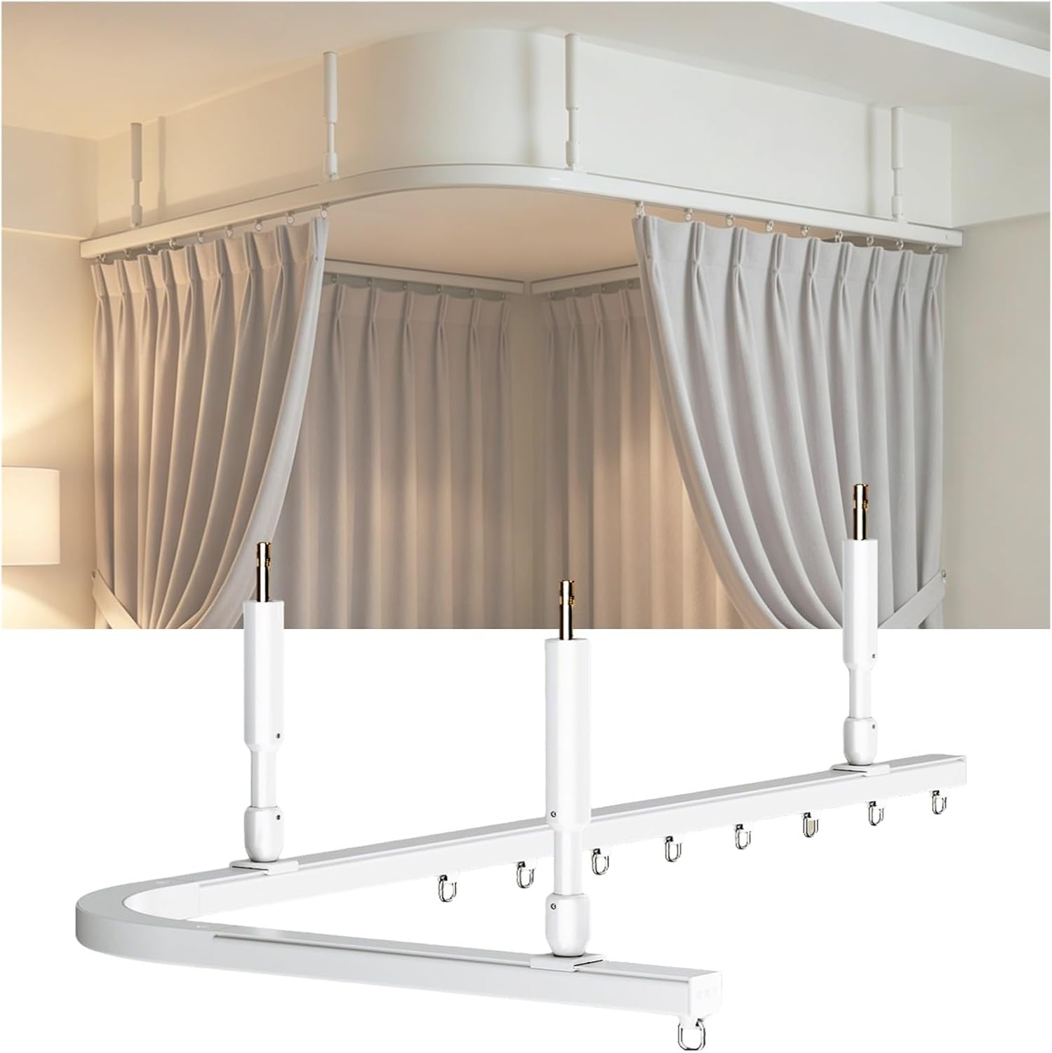 Suspended Ceiling Curtain Track, L-Shaped Aluminum Room Divider Track System, Hanging Curtain Rail With Adjustable Support Rods For Dressing Room(400x250cm)