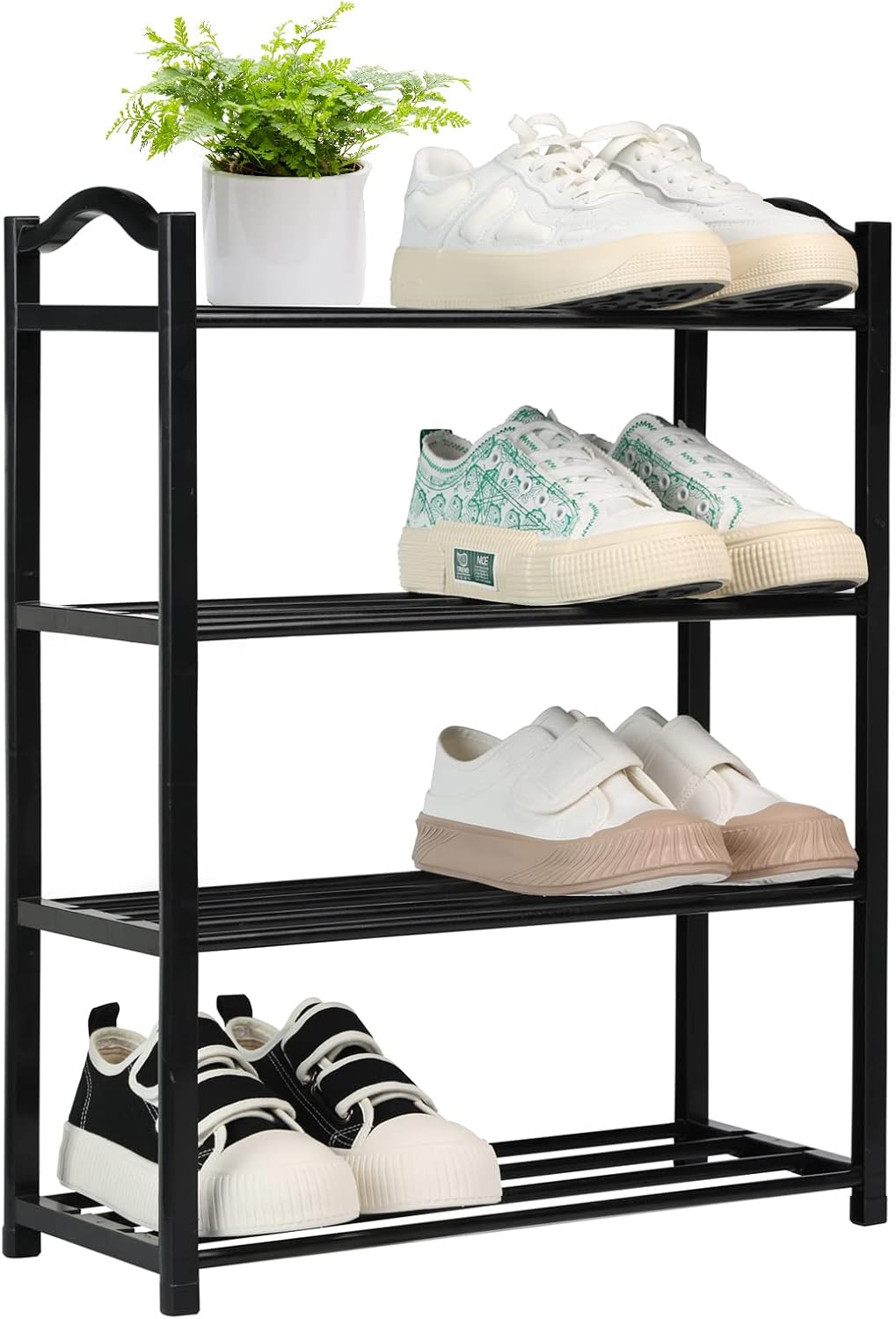 OLYREO 4 Tier Shoe Rack, Shoe Rack Small, Slim Shoe Racks Storage, Black Shoe Storage Organiser