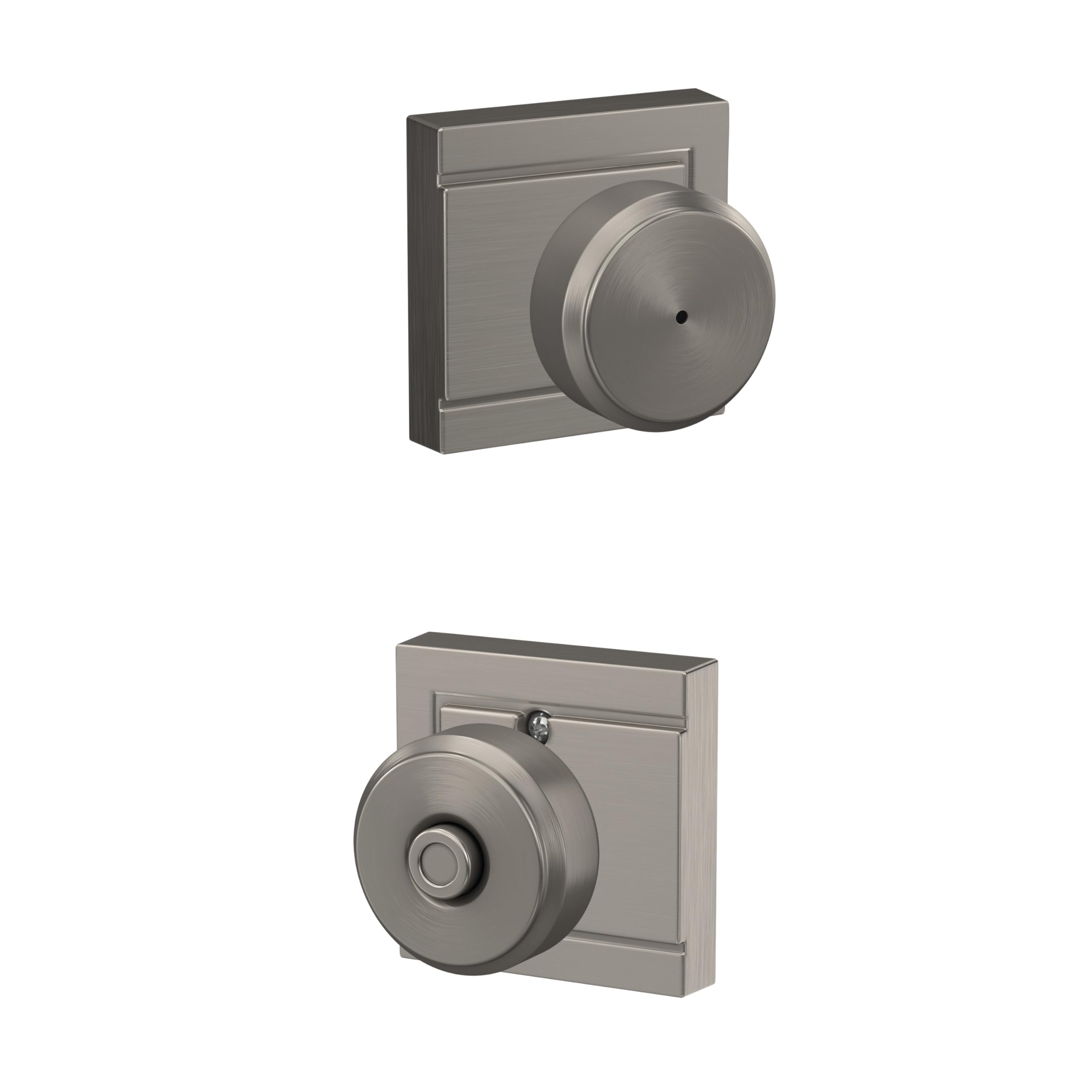 SCHLAGE Bowery Bed/Bath Privacy Door Handle with Lock, Satin Nickel