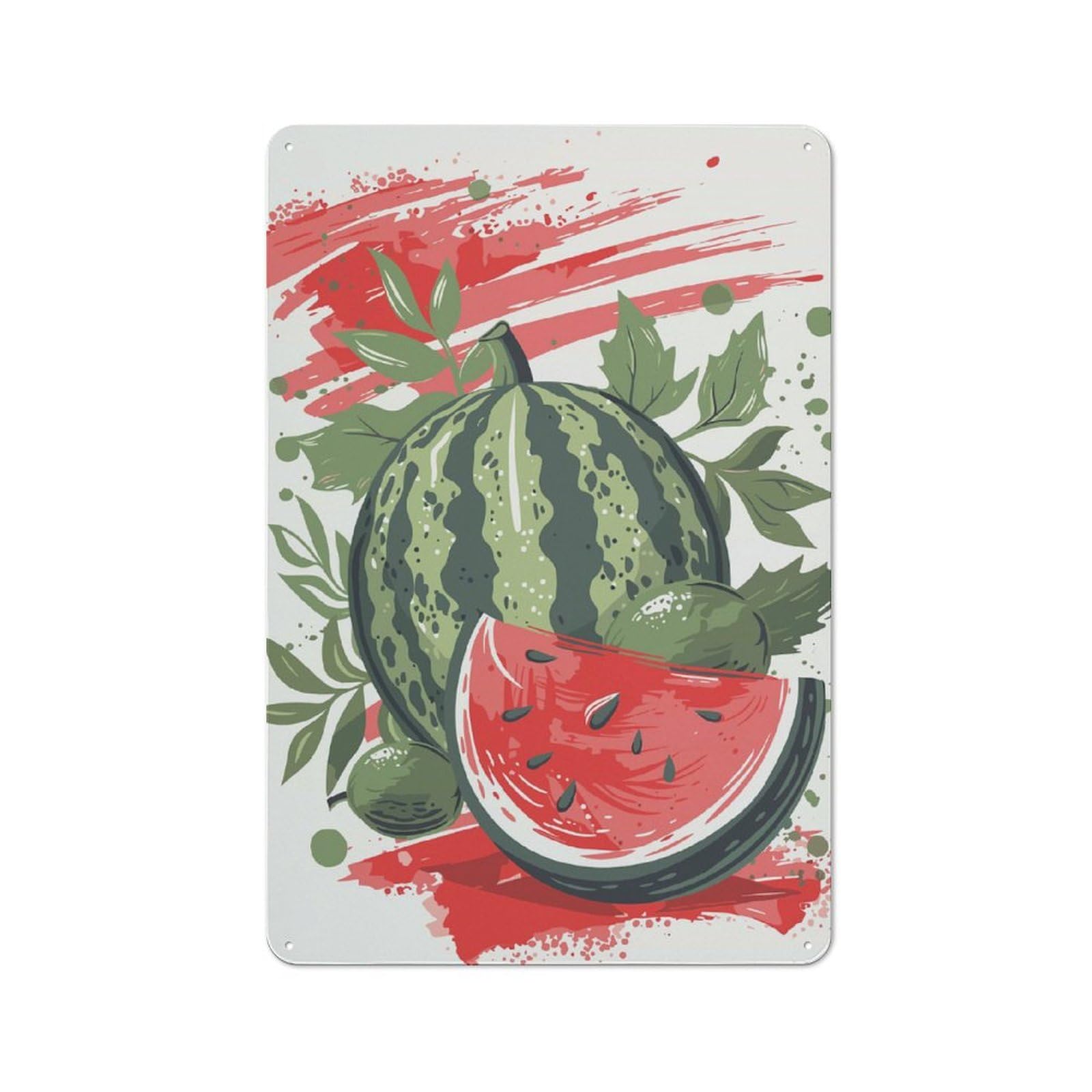 Junmoney Watermelon Illustration Vintage Tin Sign 30X20cm For Garden Room Or Summerhouse, For A Newly Organised Room And Metal Sign Display