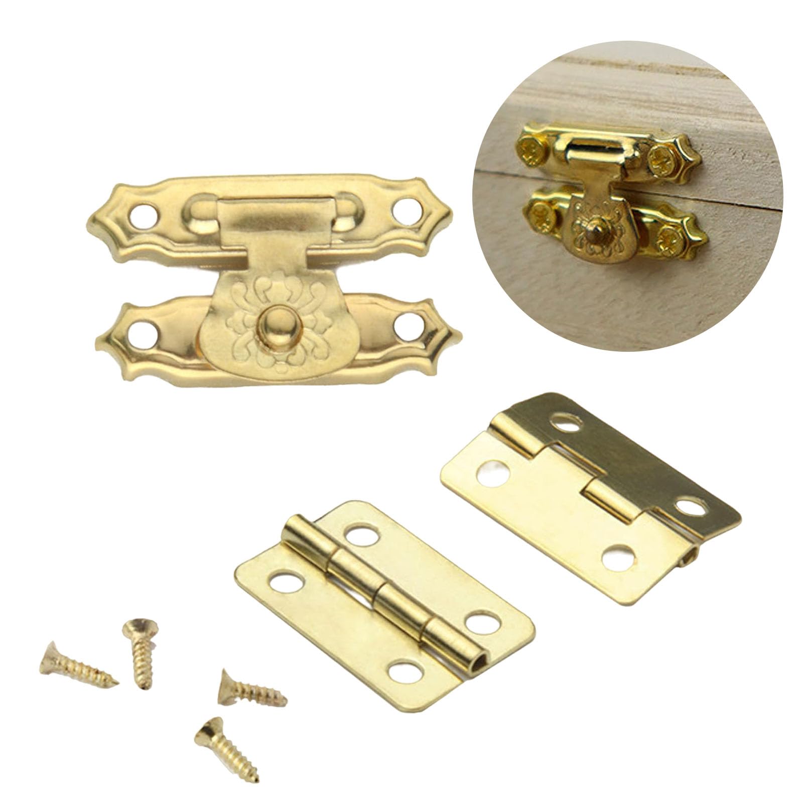 8pcs Multipurpose Antique Decorative Hasp Latches And Hinges Set For Jewelry Box And Box With Screws Decoration