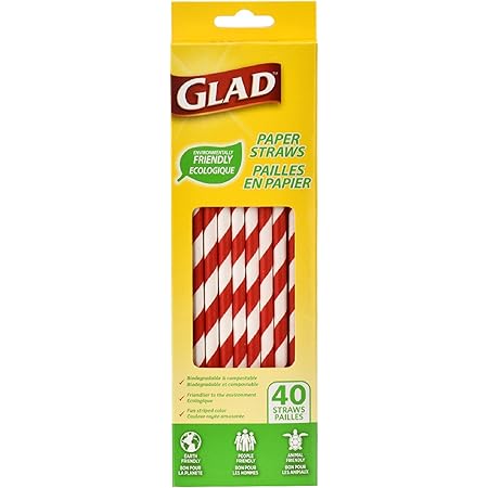 Glad Disposable Paper Straws for Everyday Use | Red and White Disposable Straws Made of Paper | Disposable Straws for Parties or Daily Use, 40 Count (Pack of 1)