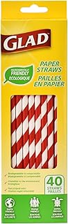Glad Disposable Paper Straws for Everyday Use | Red and White Disposable Straws Made of Paper | Disposable Straws for Parties or Daily Use, 40 Count (Pack of 1)
