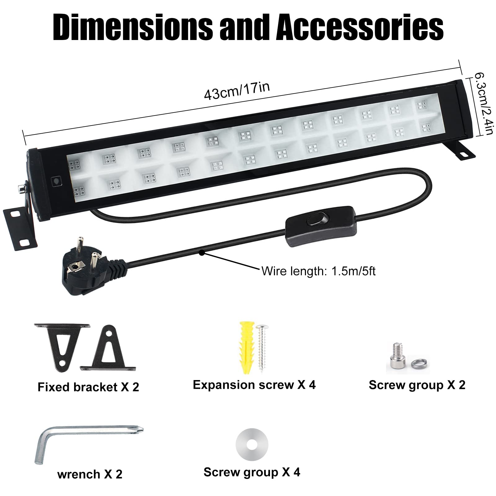 50W Luce Nera UV Faretto UV LED IP66 Impermeabile,395-400nm,Barre Illuminanti 96 LEDs Faro Luce UV light per Fluo Decorare Bar Halloween Festa Glow Pittura Fluorescente