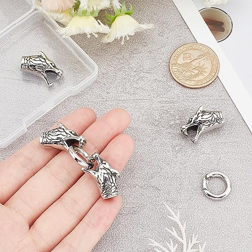 UNICRAFTALE 2Pcs 304 Stainless Steel Tibetan Style Dragon Head Spring Clasps Antique Silver 9mm Inner Diameter Carabiner Keyring Dragon Leather Cord End Caps Connectors for Keychain Jewelry Making - Image 3
