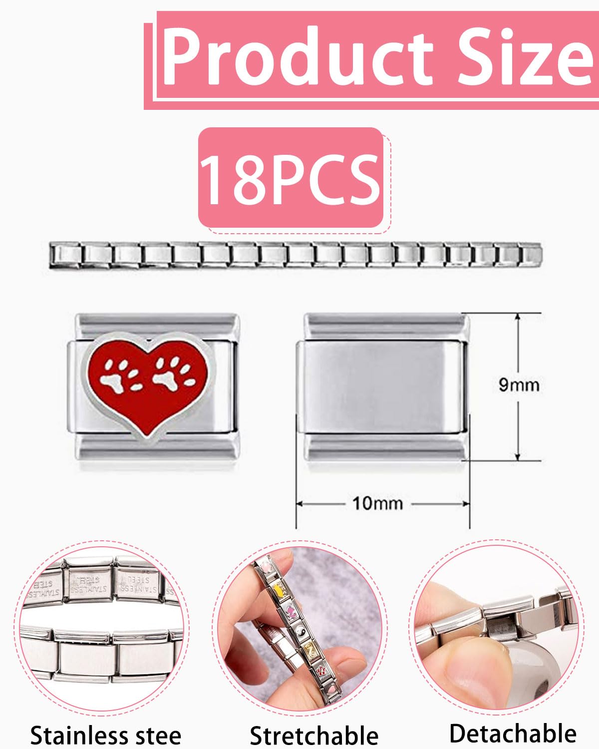 Pulsera italiana con dijes, 18 dijes italianos adicionales con herramienta de apertura, eslabón modular extraíble de 9 mm, dijes de estilo italiano para mujer (estilos aleatorios)