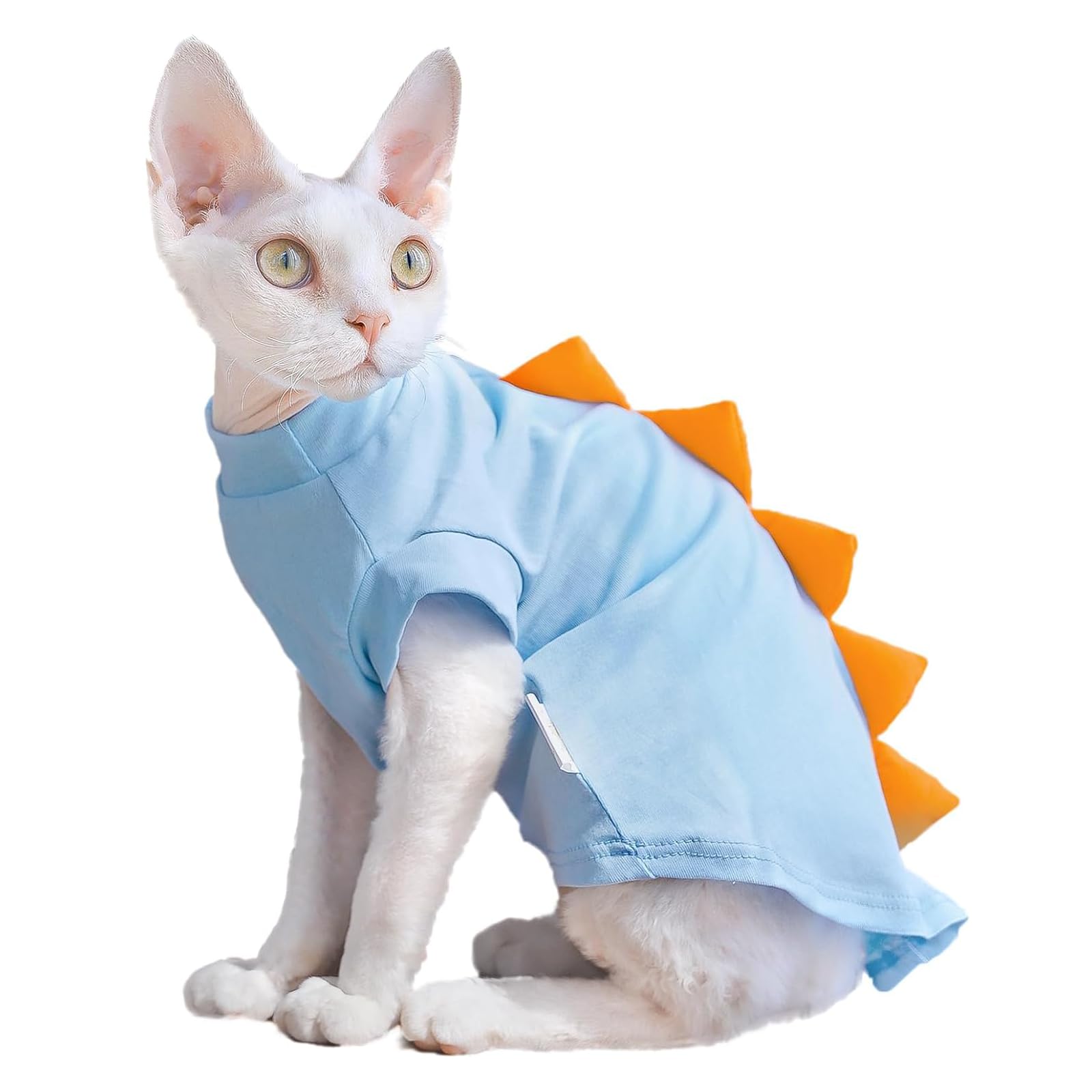 QBLEEV Sphynx Cat Clothes – Soft Cotton Dinosaur Shirt for Hairless Cats Only, Breathable Pet Daily Wear Apparel for Summer, Kitten Costume Pajamas