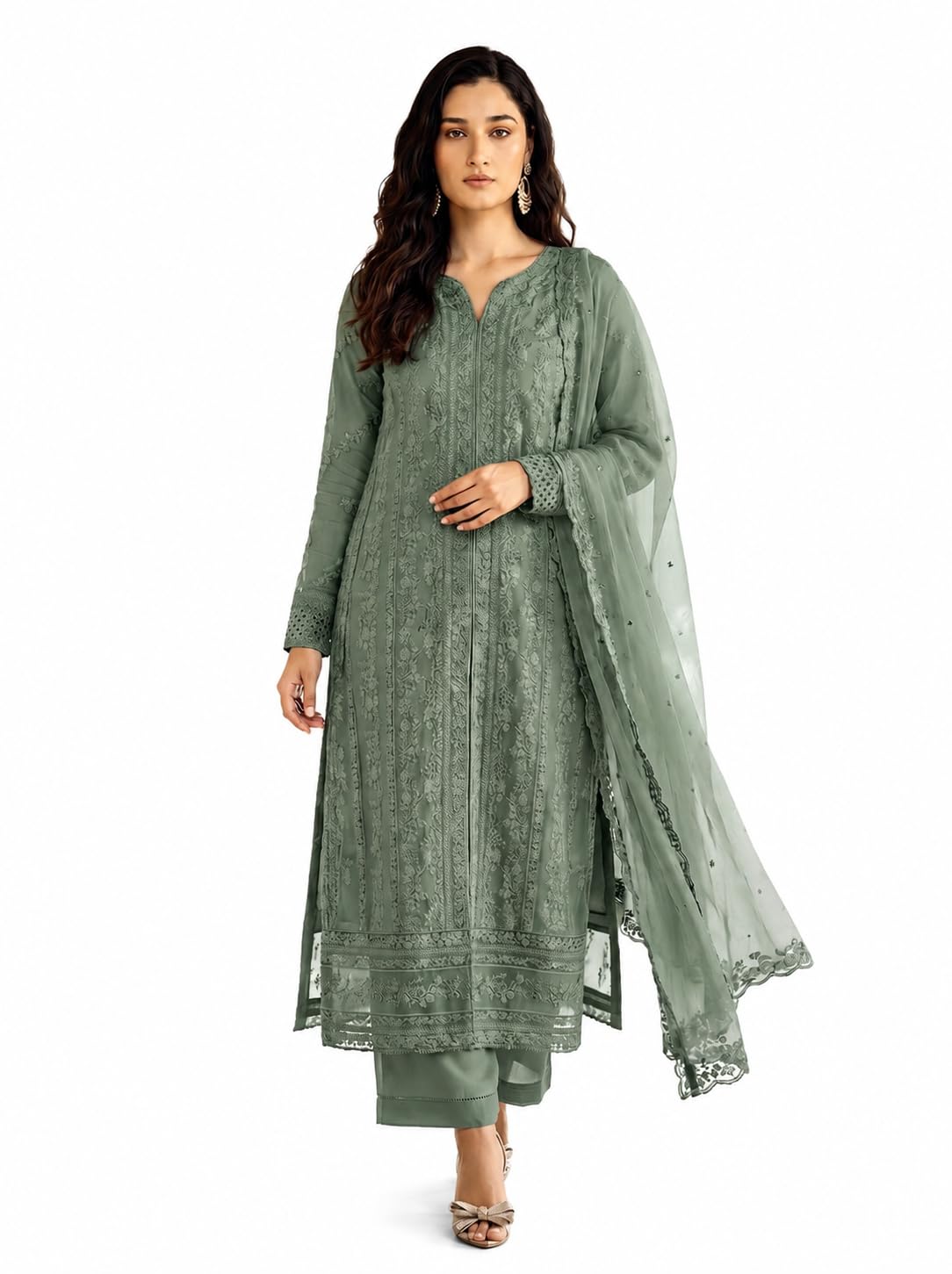 rudraprayag Women's Georgette Embroidery Work With Hand Work long Straight Anarkali Semi Stitched Suit Set With Dupatta-picture-52