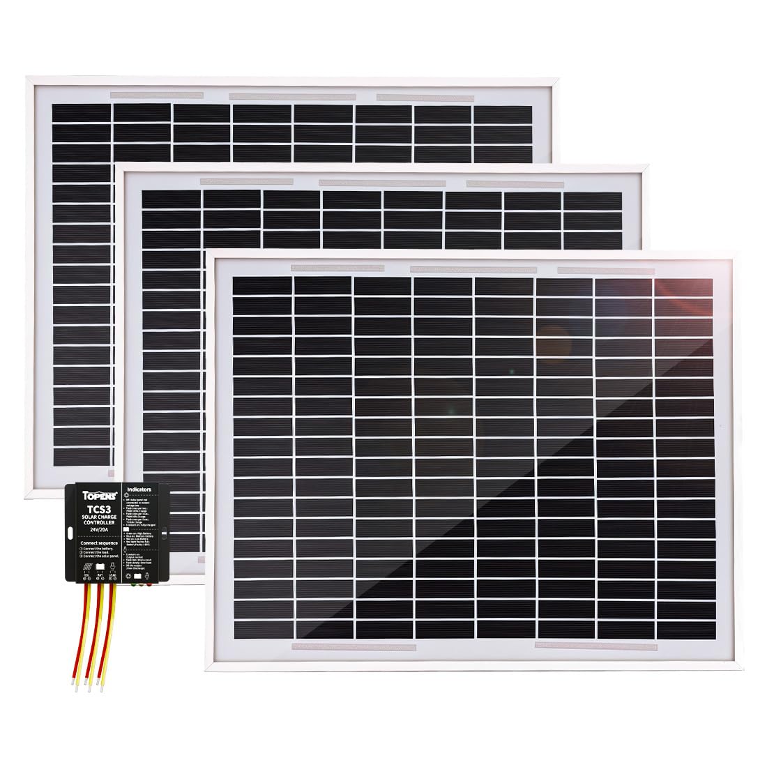 TOPENS TSP30W Solar Panel 30-Watt 24V Monocrystalline Solar Panel Battery Charging Controller Kit, for Gate Opener, Boat, Yacht, RV, Caravan, Golf car, Street lamp, Garden Light and Farm Equipment