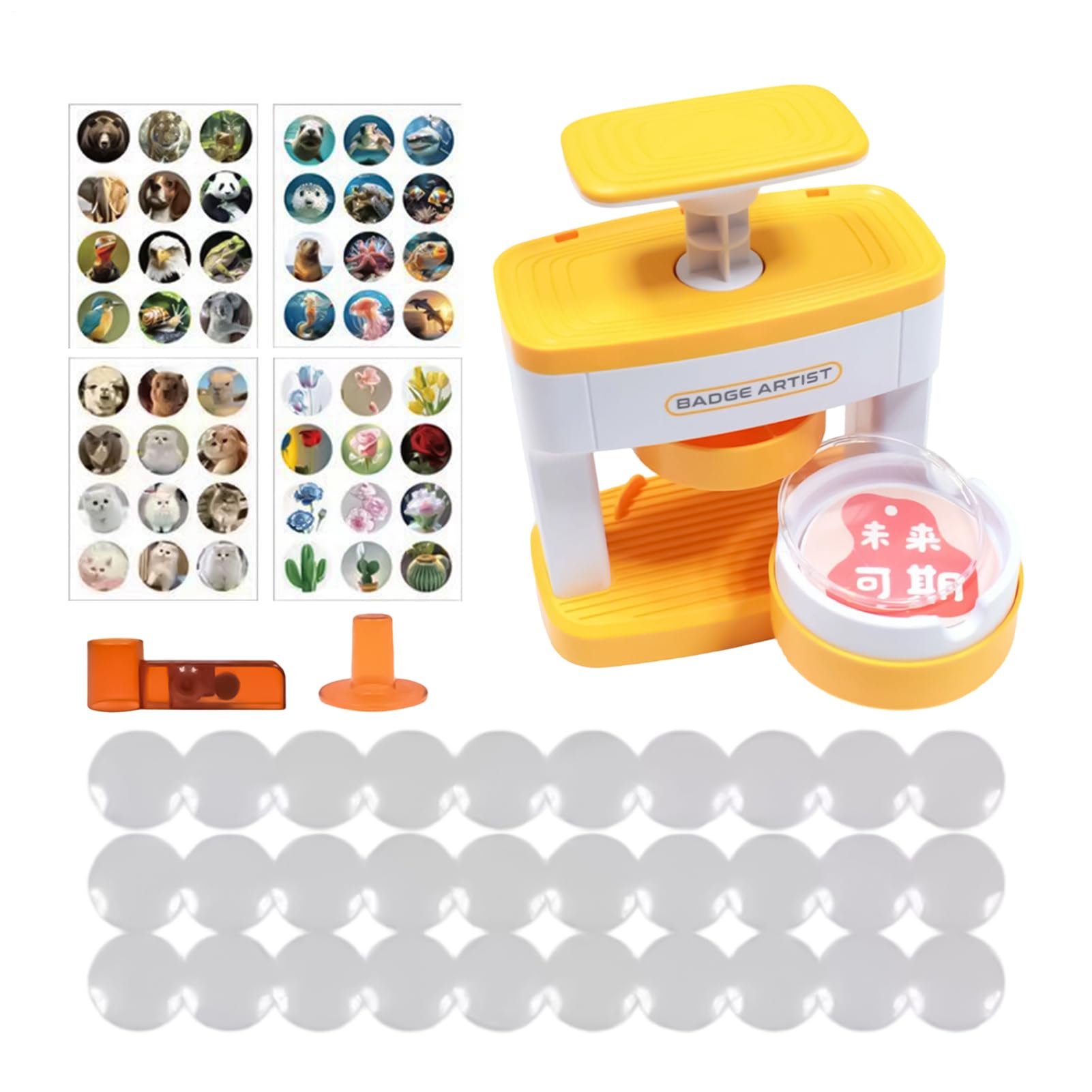 Creador de insignias, incluye 48 plantillas de diseño y accesorios – Niños Pin Maker Motivos Cortador para adolescentes niñas hogar viajes aula escuela sala de juegos