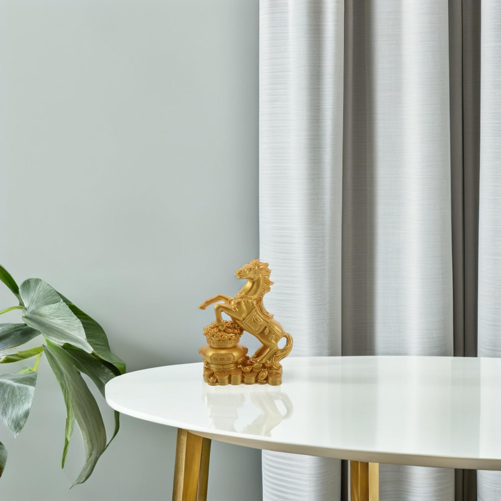 Chinesische Pferdedekoration Harzfigur 18cm Gold für Schrank und Regal