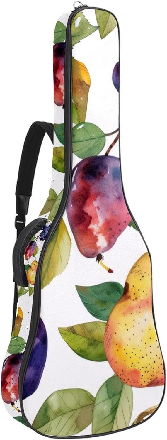 Acoustic Guitar Gig Bag 1 cm Thick Padding, Waterproof Electric Guitar Bag 40-42 Inch Guitar Case Backpack with Dual Shoulder Strap, Fruits and Leaves of Pears and Plums