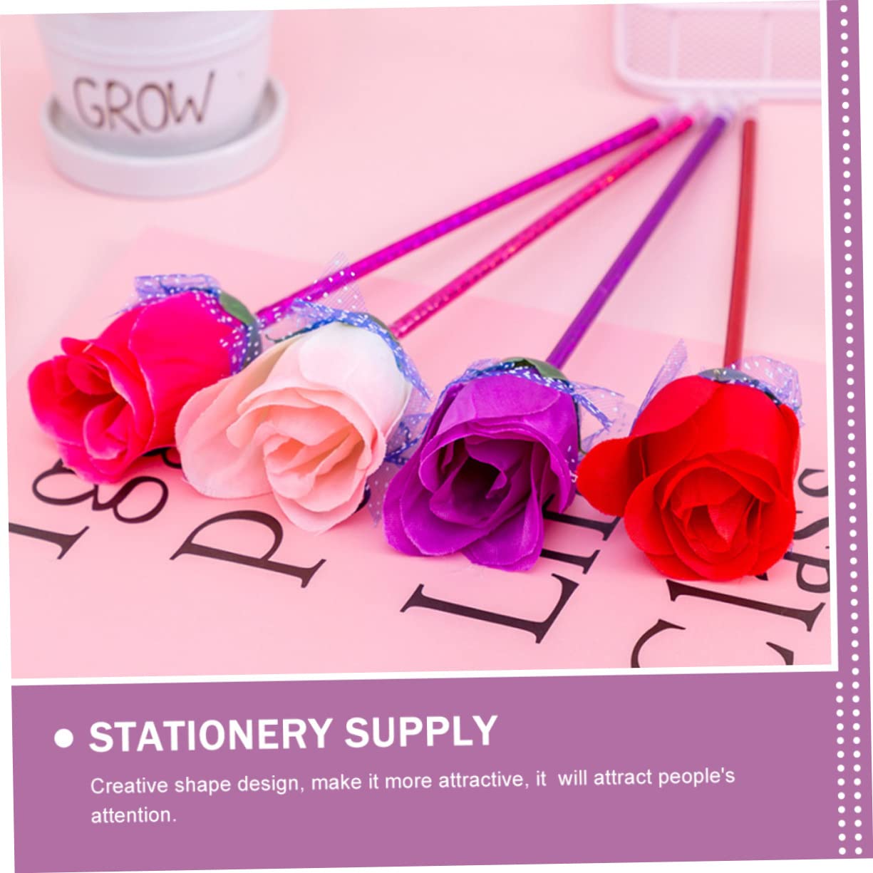 VILLCASE Lot De 4 Stylos À Bille En Forme De Rose Stylos De Signature Fantaisie Papeterie De Bureau Stylos Décriture Créatifs Matériaux Compacts Et Légers 20 Pièces X 4
