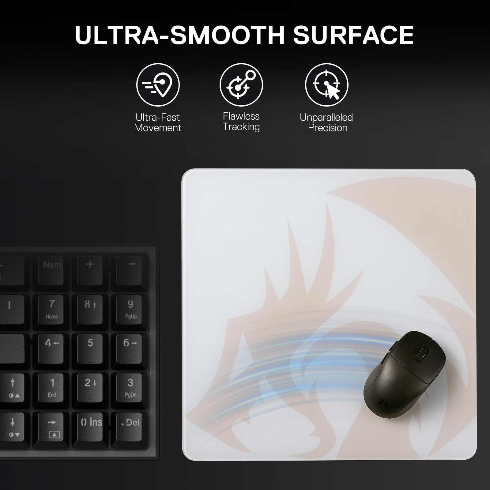 Redragon PG1M Alfombrilla Ratón Cristal 11.8" x 11.8" | Superficie precisión ultra lisa, base antideslizante, fácil limpieza, alfombrilla gaming resistente