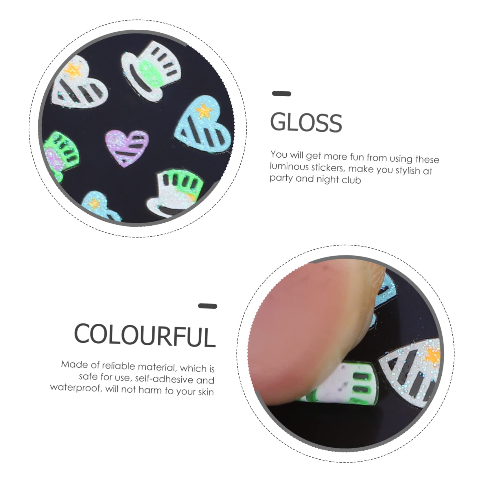 Ipetboom 120fogli Nail Stickers Fluorescent Nail Art Decal Per Decorazioni Unghie Per Compleanni e Cosplay Facili Applicare e Condividere