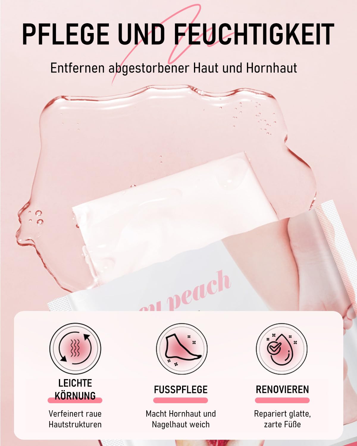 6 paia di maschere per piedi di pesca con niacinamide, idratanti e riparanti, peeling contro calli e pelle secca, maschera per piedi morbidi e delicati