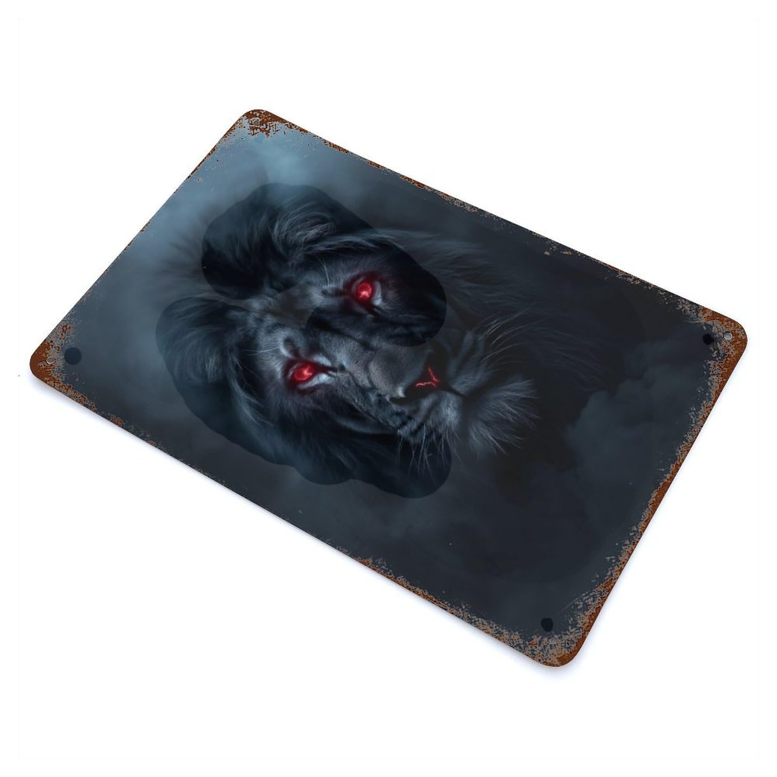 Lion Night Mist Glow Eyes Vintage Rust Metal Sign 11.8"x7.9", for Pub, Kitchen And Man Cave Decor, Rustic Home Decor