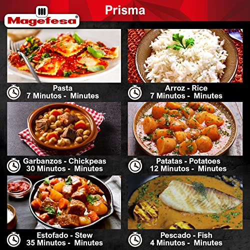 MAGEFESA Prisma Pressure Cooker, 4.2+6.3 Qt, 18/10 Stainless Steel, Easy Lock, Induction Compatible, 5 Safety Systems, 11.6 PSI