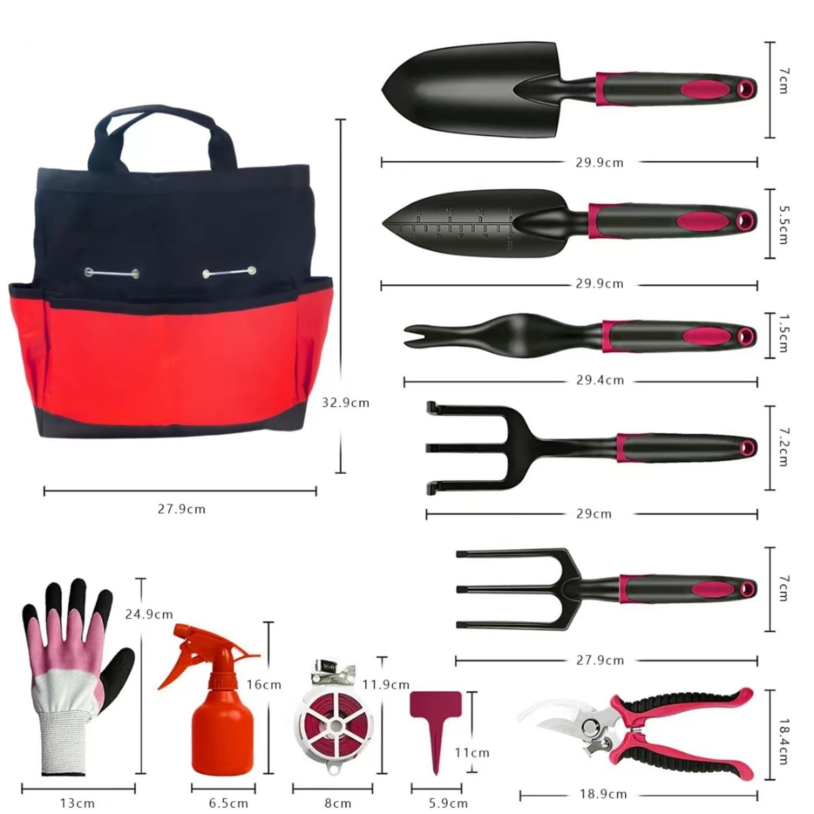 Set di attrezzi da giardinaggio da 11 pezzi – Attrezzi da giardinaggio in alluminio resistente con custodia, regali per il giardinaggio per donne e nonne,