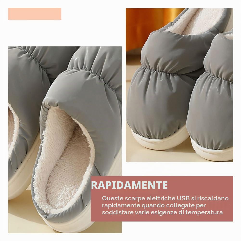 USB Scaldapiedi Elettrico in Ciabatte Riscaldate Riutilizzabili per Casa Scarpe Termiche Morbide e Confortevoli Proteggi Piedi Invernali Caldi Grigio