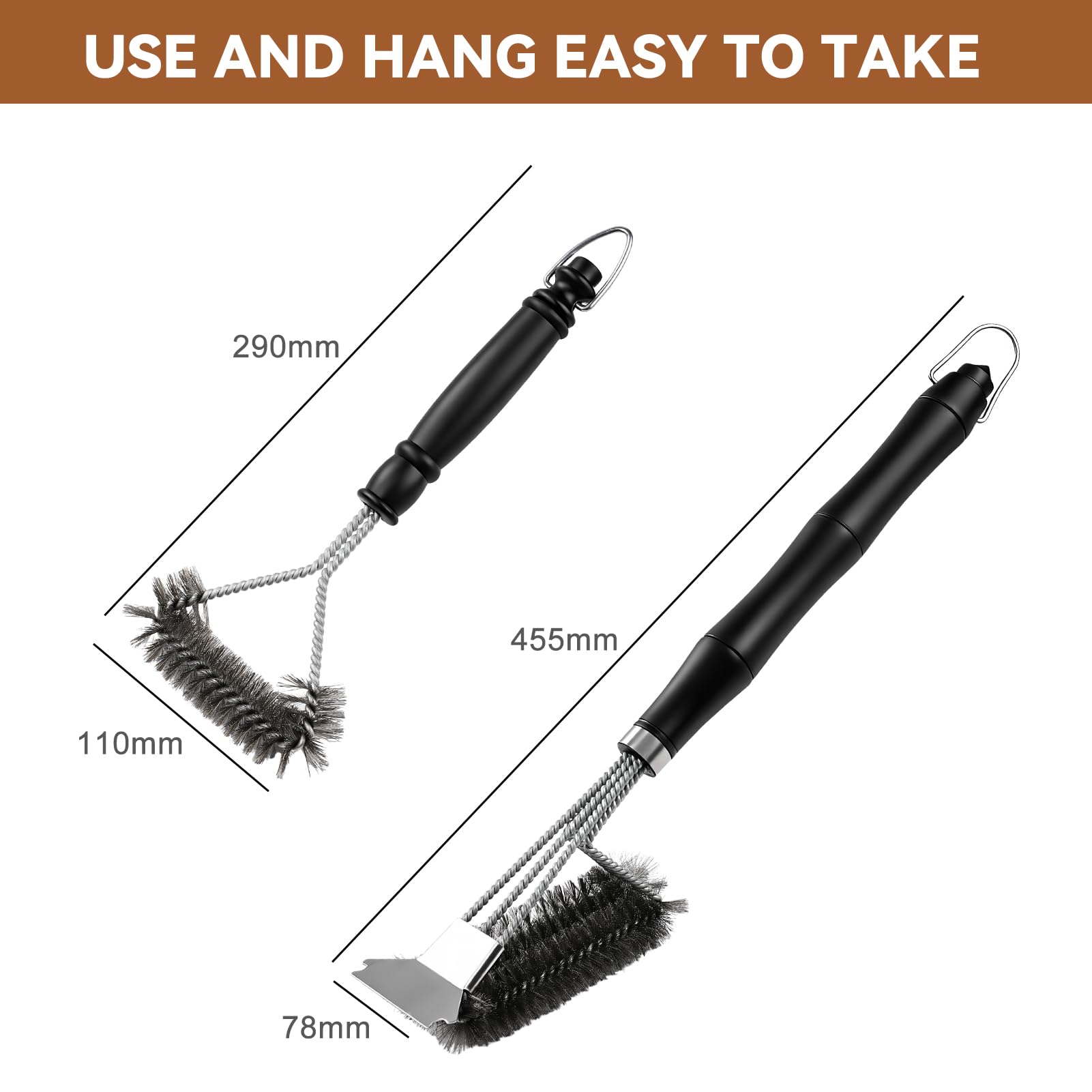 2 cepillos para parrilla con raspador, cepillo de limpieza para parrilla, accesorios para parrilla de carbón de gas