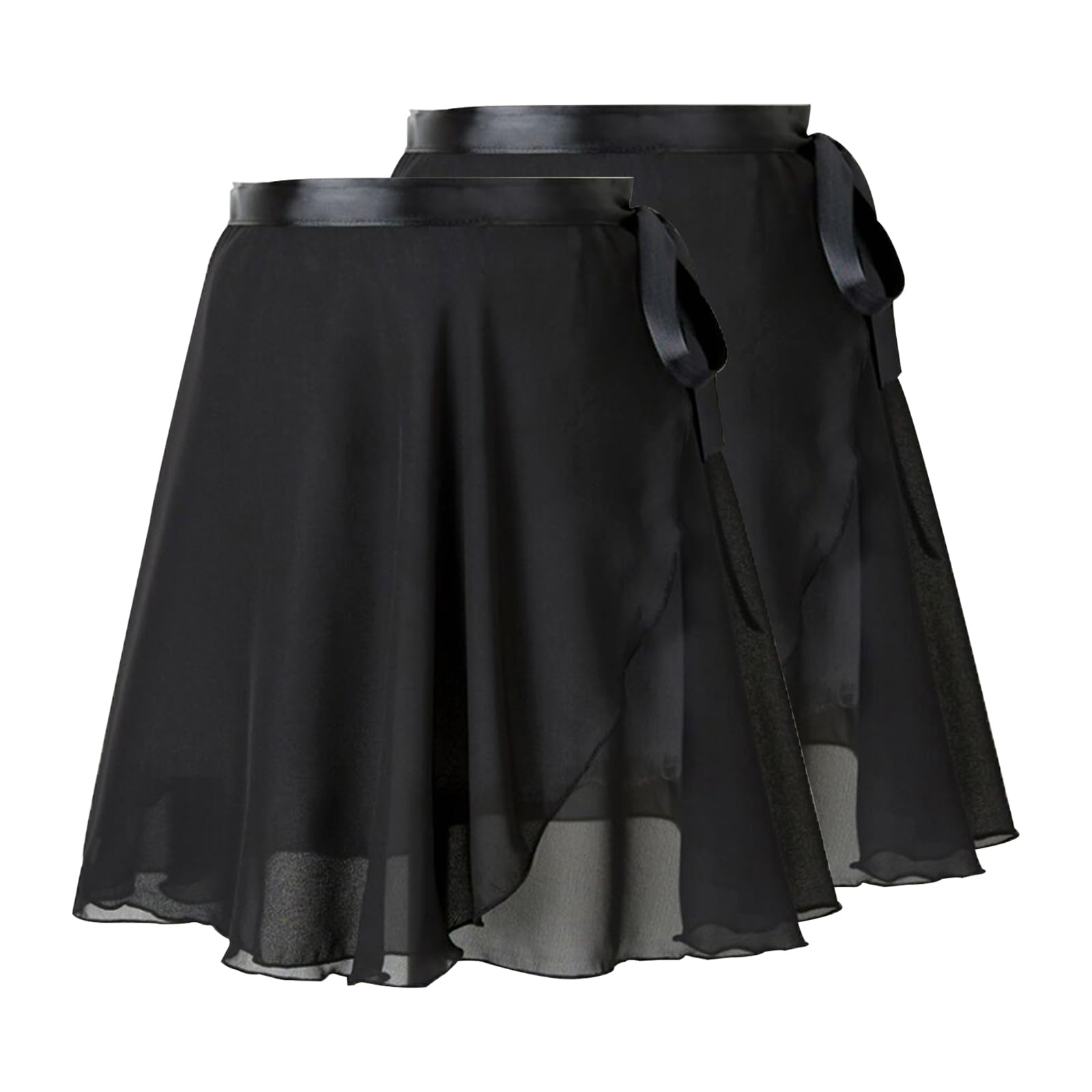 Falda de Ballet para Niña Mujer, Gasa Cintura Ajustable Lazo, 2 Piezas Negro