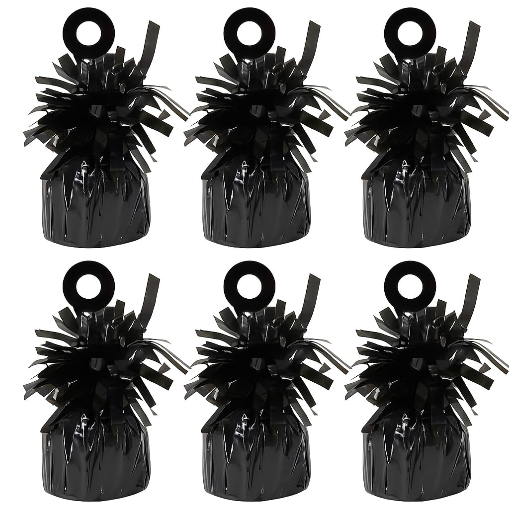 6 x Foil Balloon Weights β 170g Heavy Helium Balloon Holders with Loop for Parties, Birthdays, Weddings, Christmas & Event Decorations Black