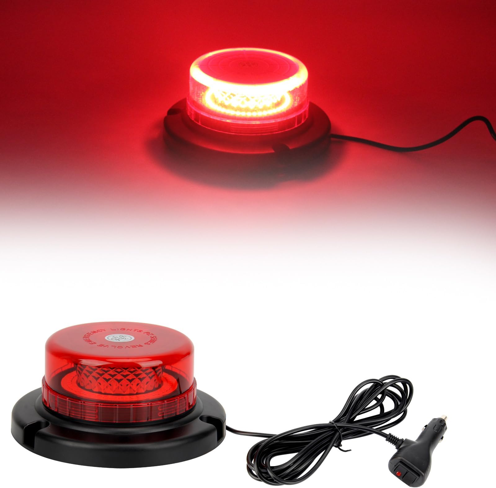 Red Forklift Beacon Strobe Lights, 12-24V 16 Flashing Modes 48 LED with Magnetic Base for Construction Vehicles, Trucks, Golf Carts, Snow Plow (Red, 1Pc)