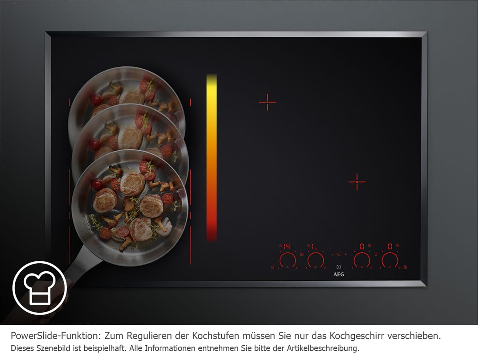 AEG IKE64471XB Autarkes Kochfeld / Herdplatte mit Touchscreen, Topferkennung & Hob²Hood-Funktion / Induktionskochplatte / 4 Kochzonen / Edelstahlrahmen / 60 cm