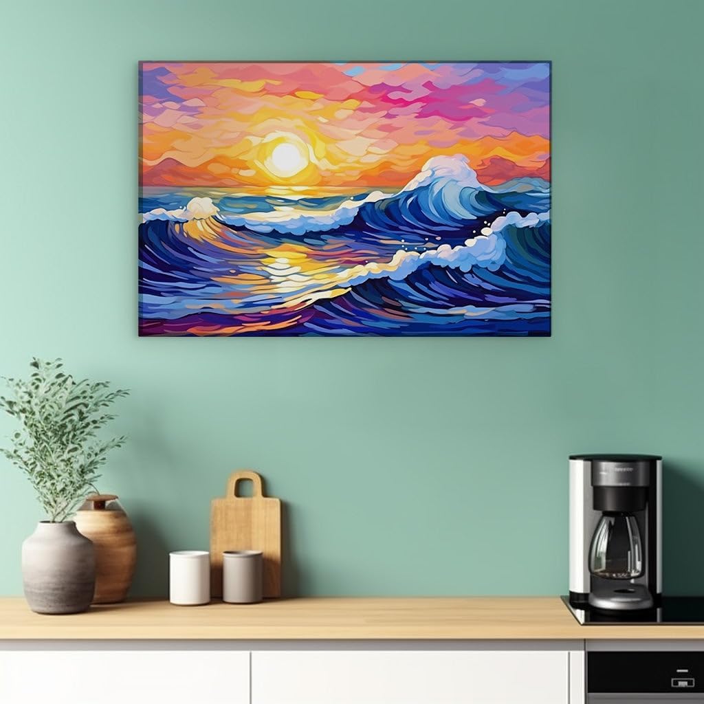 Canvas for Living room. Sunset Serenade Embracing the Sea's Symphony, 27 x 18 inch Canvas Wall Art - Contemporary Masterpieces - Modern Home Decor - 69x46 cm (27x18 inch)