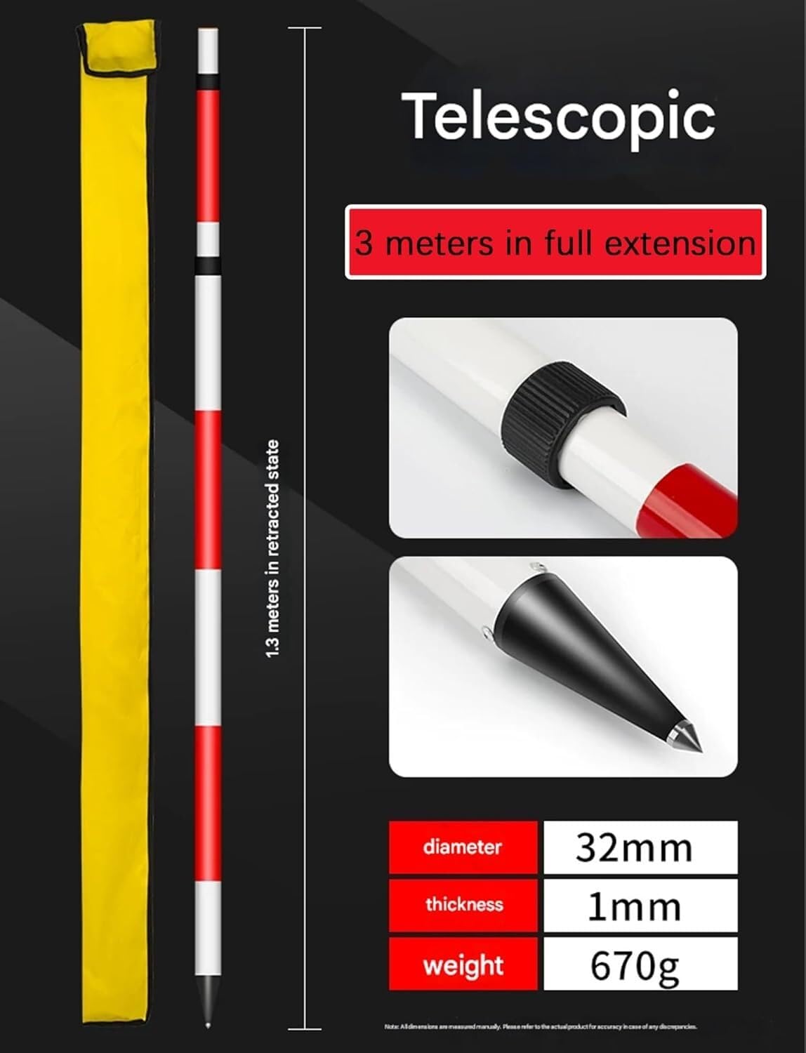 Varilla de aluminio para equipos de topografía de estación total, esencial para ingeniería vial y municipal, 6.6 pies de largo